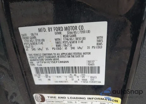 2014 Ford F-150 Lariat from USA, damaged, VIN 1FTFW1ET5EFC89205